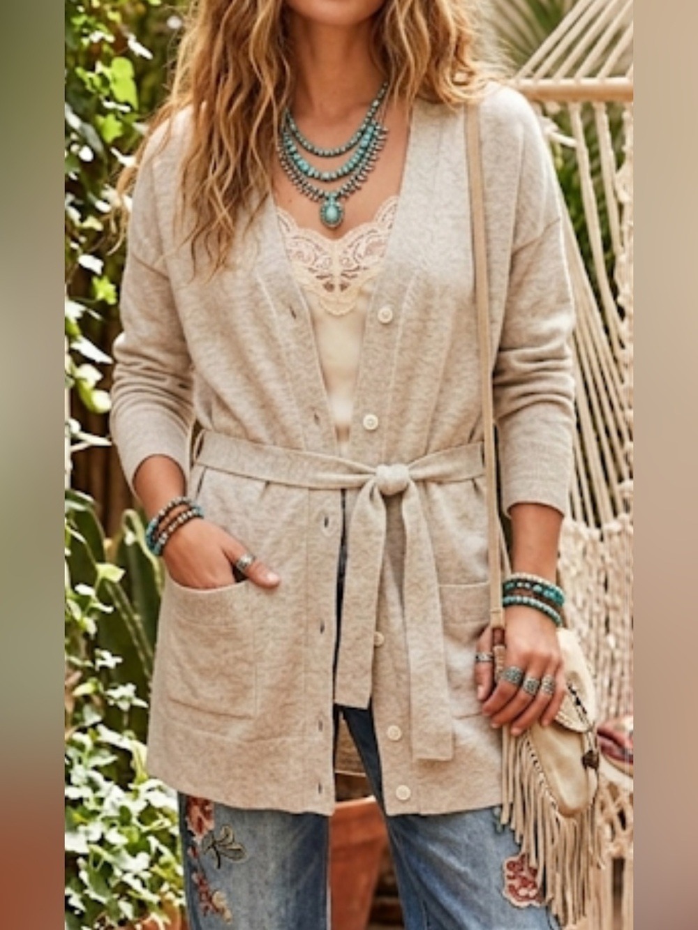 Gap Long Gray Cardigan Sweater with Belt